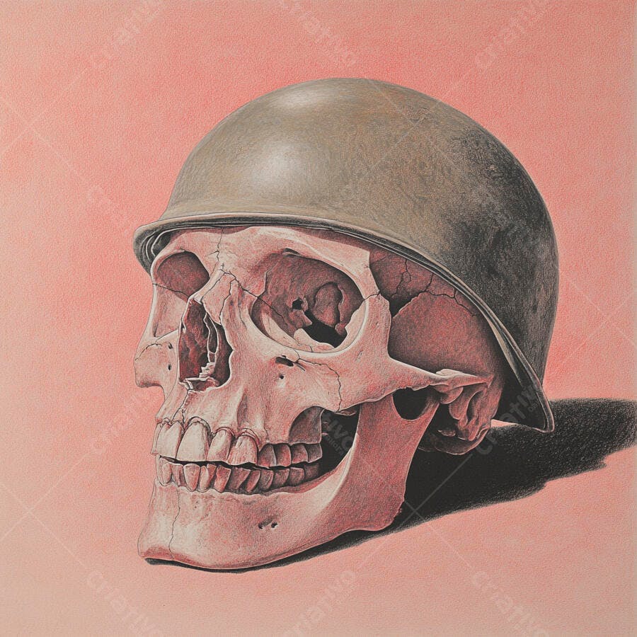 Crânio com capacete militar