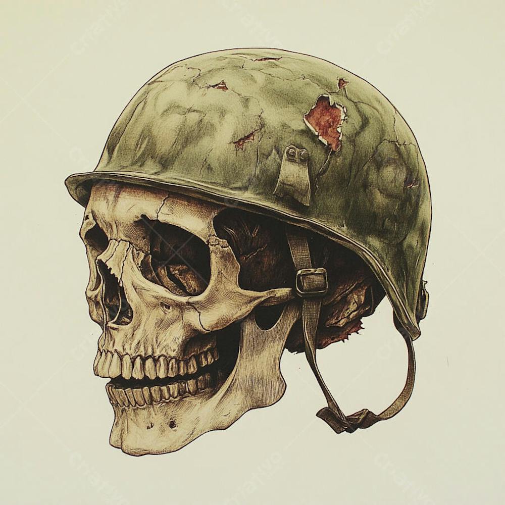 Crânio com Capacete Militar