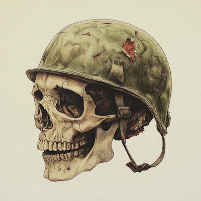 Crânio com Capacete Militar