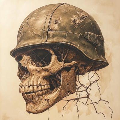 Crânio com Capacete Militar