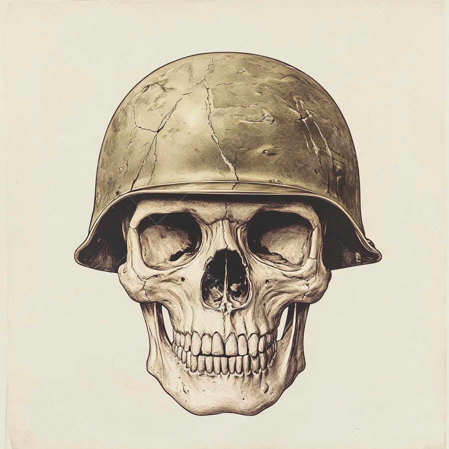 Crânio com capacete militar estilo desenho