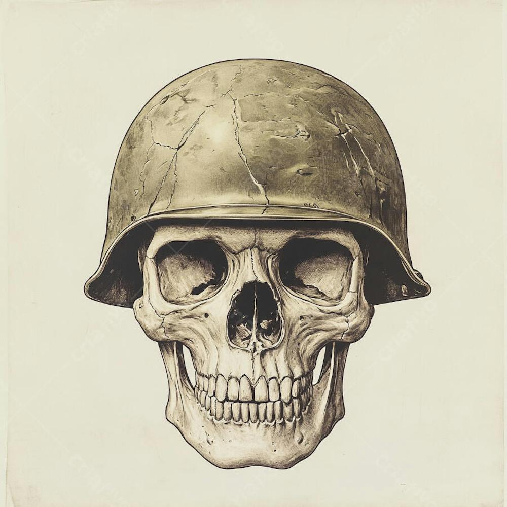 Crânio com Capacete Militar