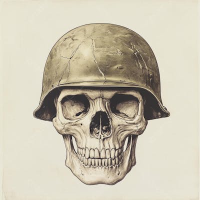 Crânio com Capacete Militar