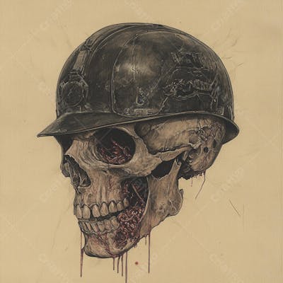 Crânio com Capacete Militar
