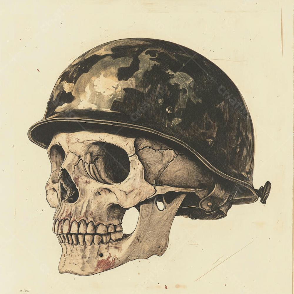 Crânio com Capacete Militar