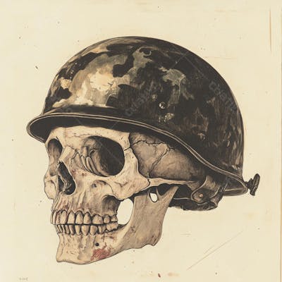 Crânio com Capacete Militar