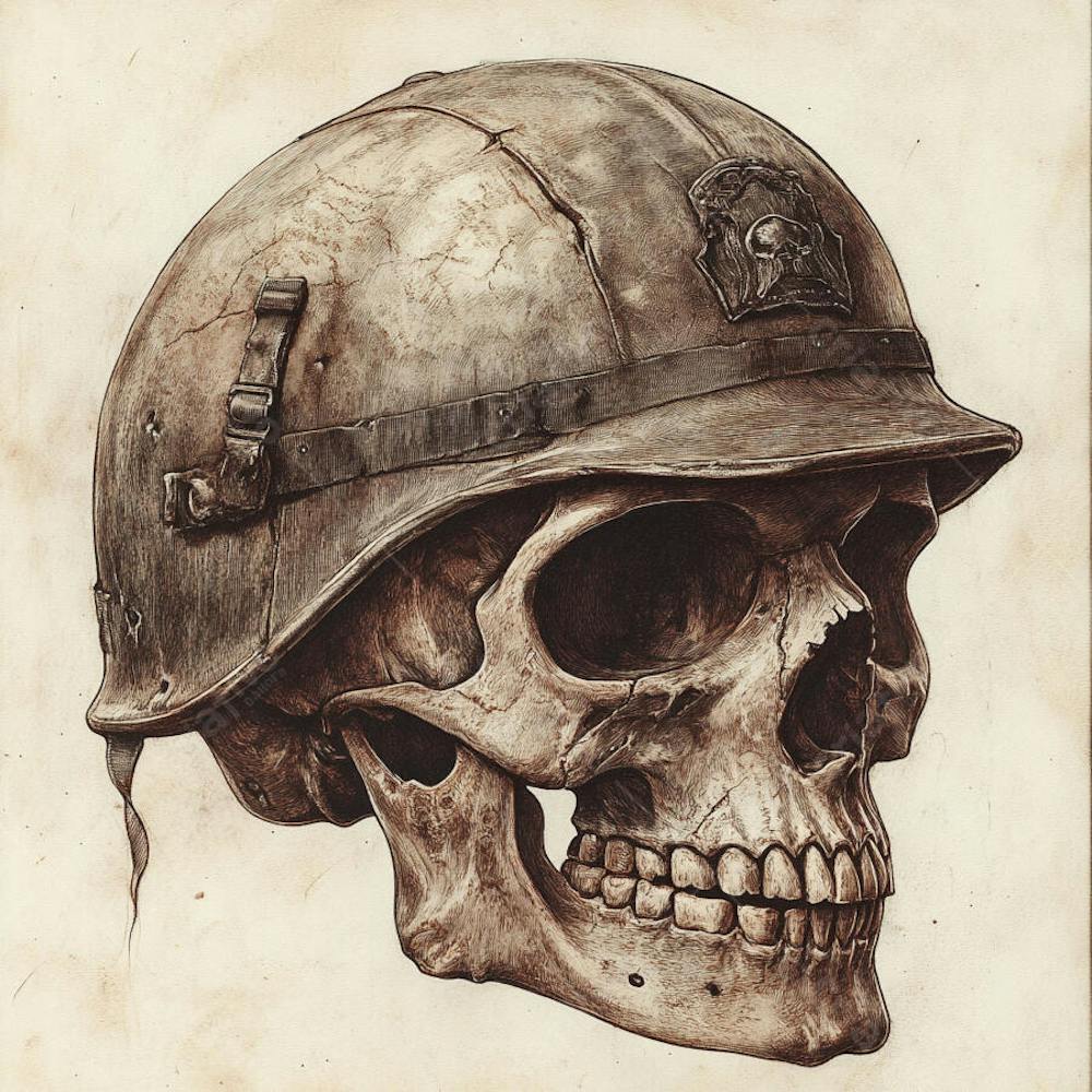Crânio com Capacete Militar