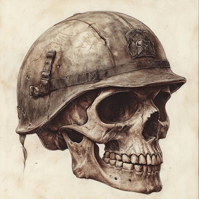 Crânio com Capacete Militar