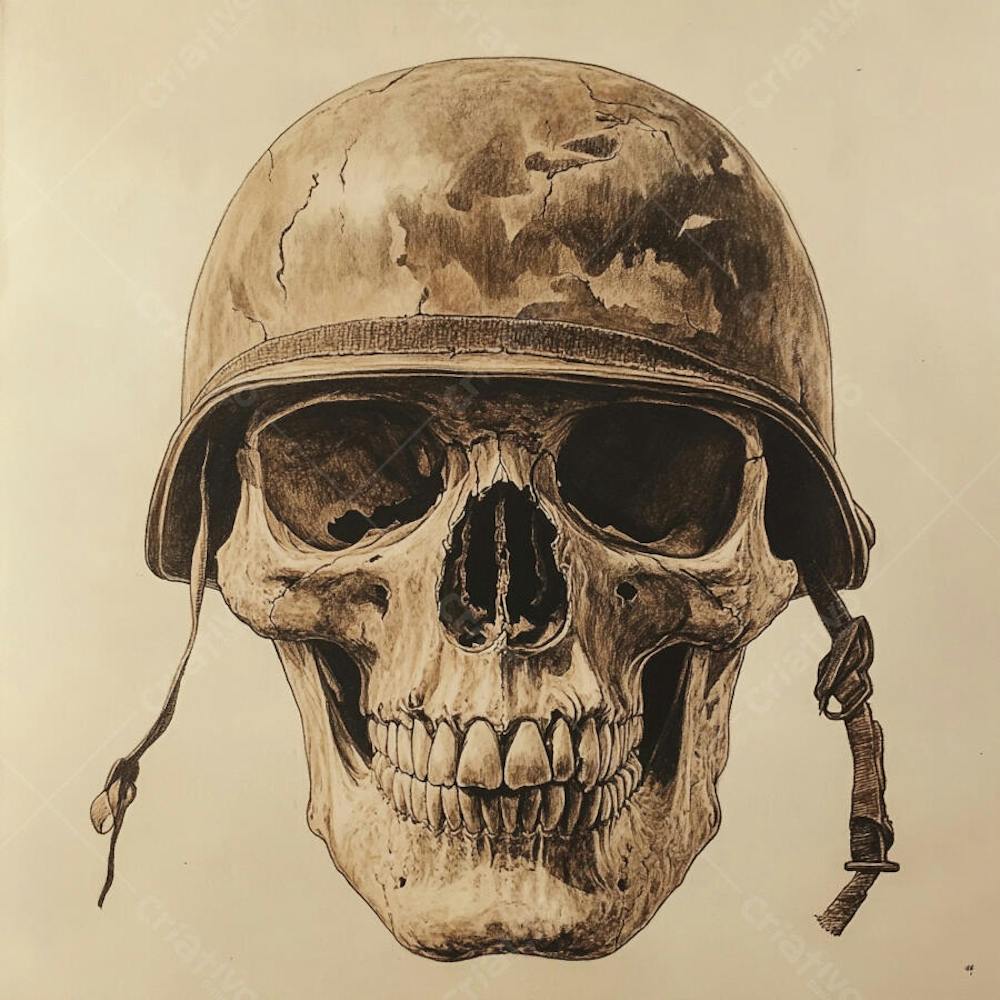 Crânio com Capacete Militar