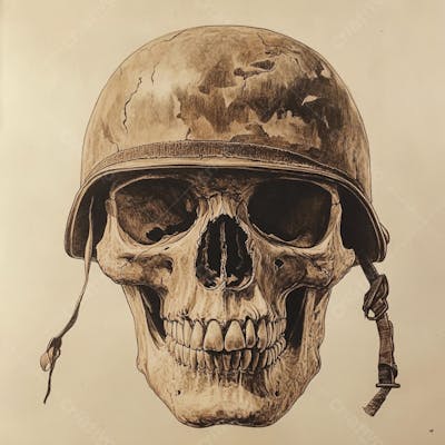 Crânio com Capacete Militar