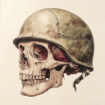 Crânio com Capacete Militar