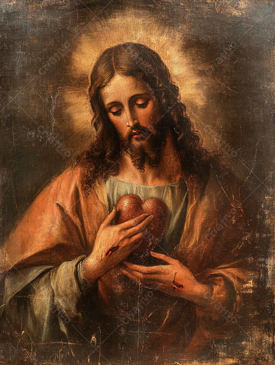 Jesus Cristo Sagrado Coração pintura antiga