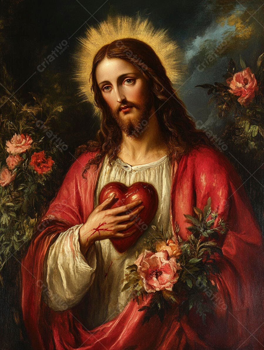 Jesus Sagrado Coração Vermelho Rosas