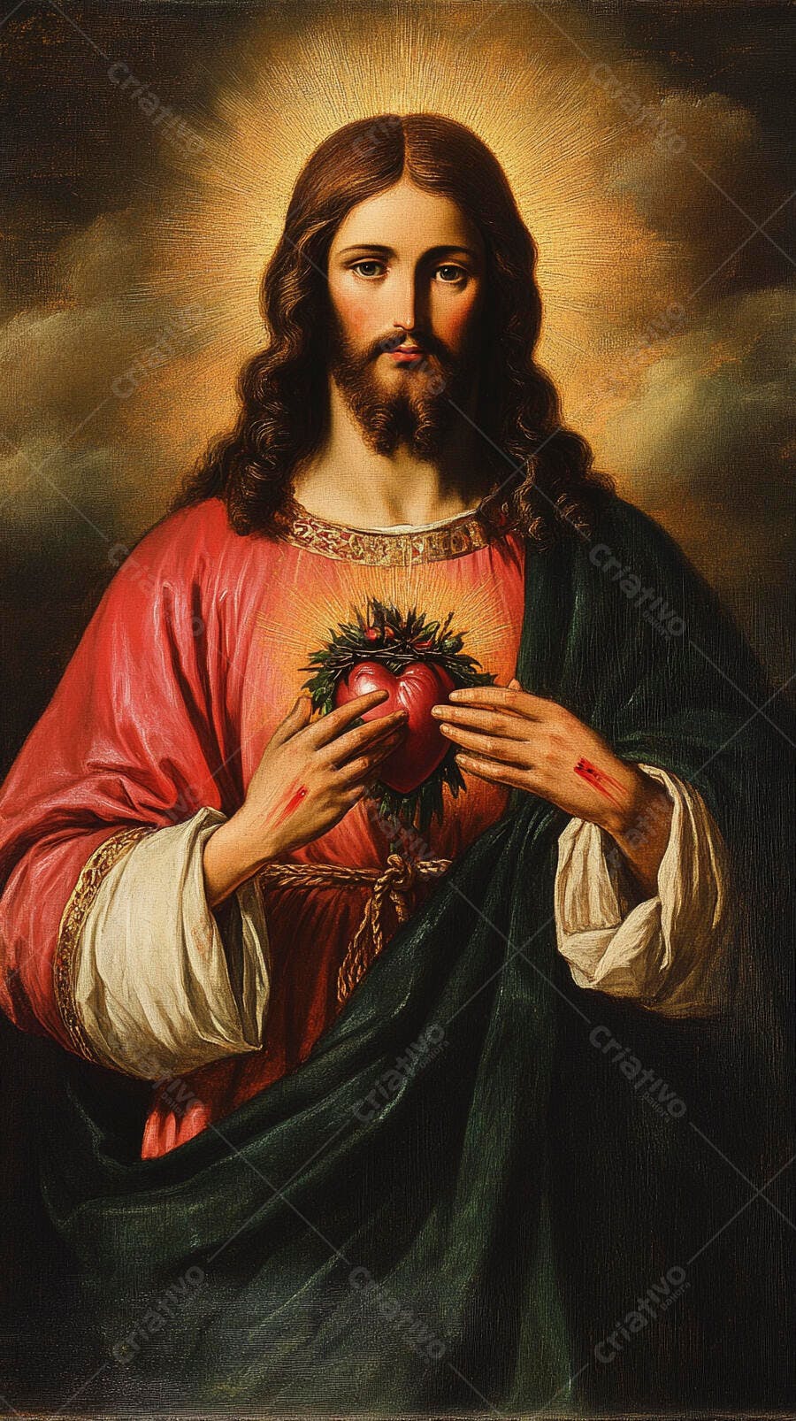 Jesus Sagrado Coração Vermelho e Verde