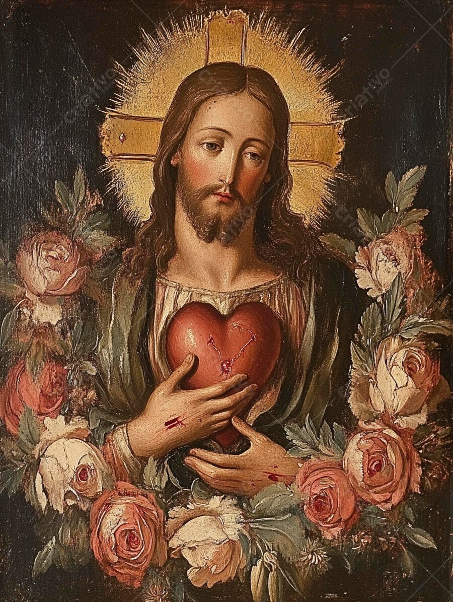 Sagrado Coração de Jesus com rosas