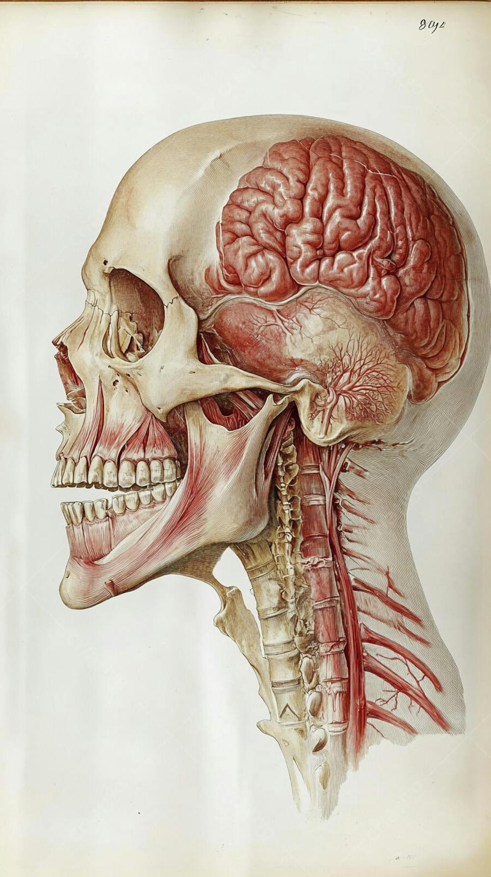 Ilustração Anatômica de Caveira Vintage