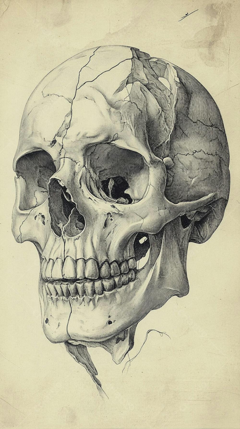 Ilustração Anatômica de Caveira Vintage