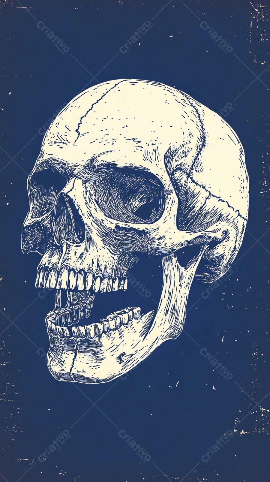 Crânio humano desenho estilo vintage azul