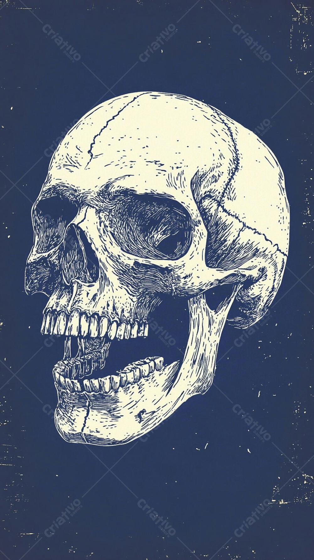 Ilustração Anatômica de Caveira Vintage
