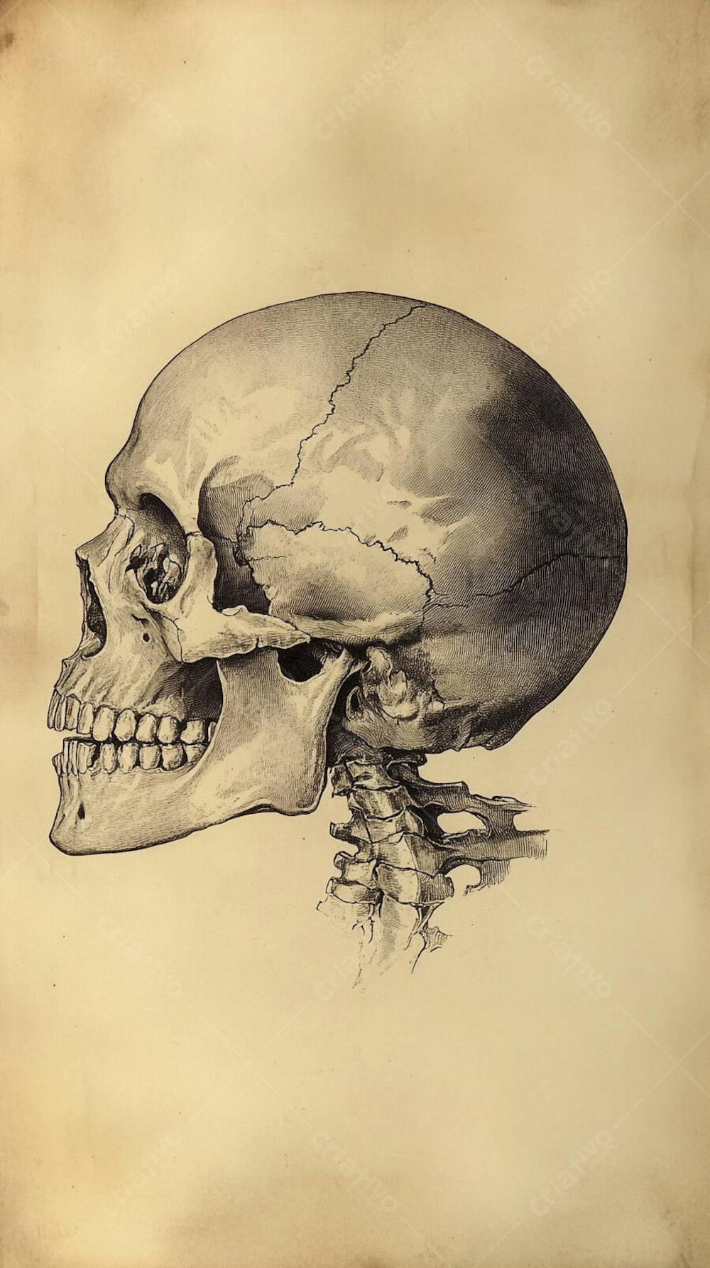 Ilustração Anatômica de Caveira Vintage