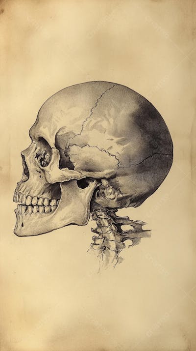 Ilustração Anatômica de Caveira Vintage