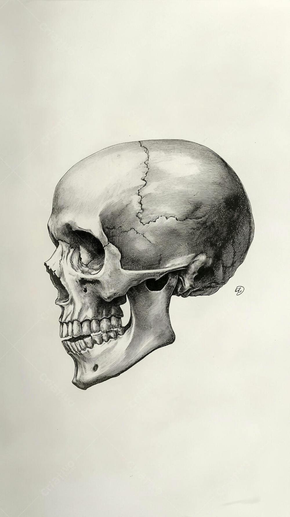 Ilustração Anatômica de Caveira Vintage