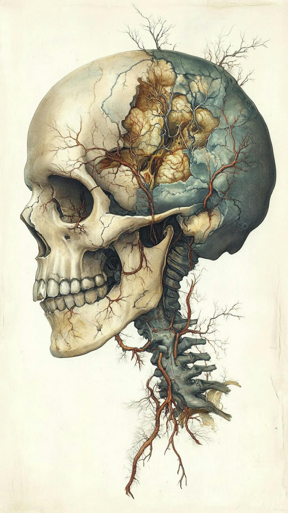 Ilustração Anatômica de Caveira Vintage