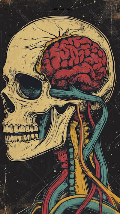 Ilustração Anatômica de Caveira Vintage