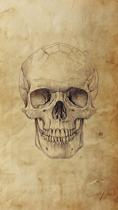 Ilustração Anatômica de Caveira Vintage