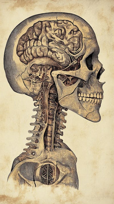 Ilustração Anatômica de Caveira Vintage