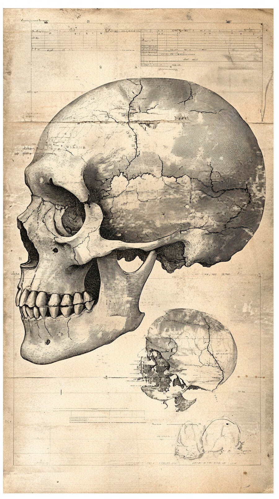 Crânio humano desenho detalhado