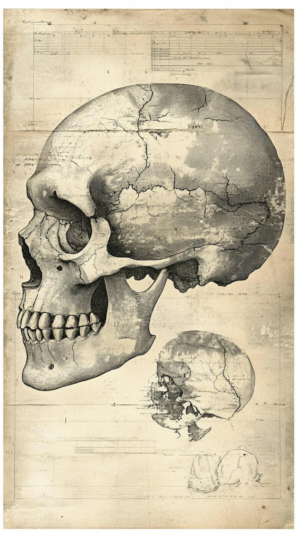 Ilustração Anatômica de Caveira Vintage