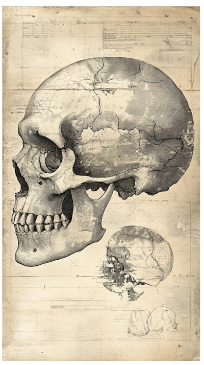 Ilustração Anatômica de Caveira Vintage