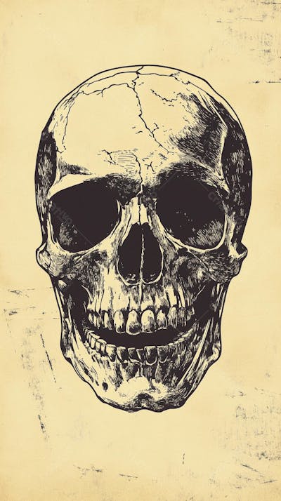 Ilustração Anatômica de Caveira Vintage