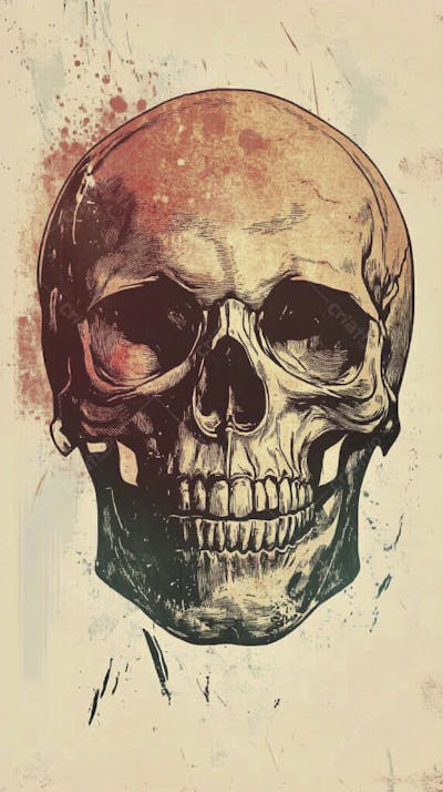 Ilustração Anatômica de Caveira Vintage