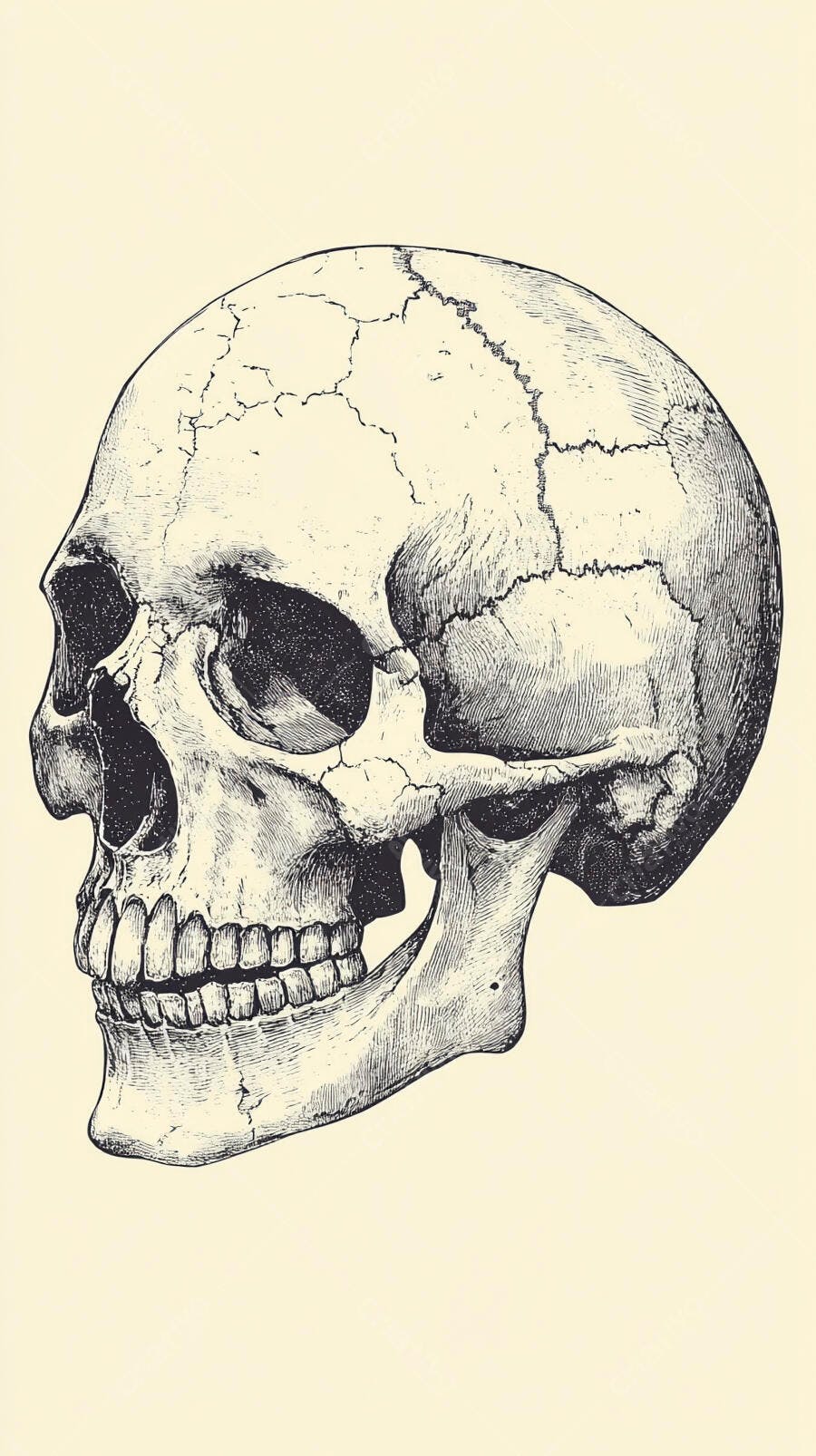 Crânio humano desenho detalhado