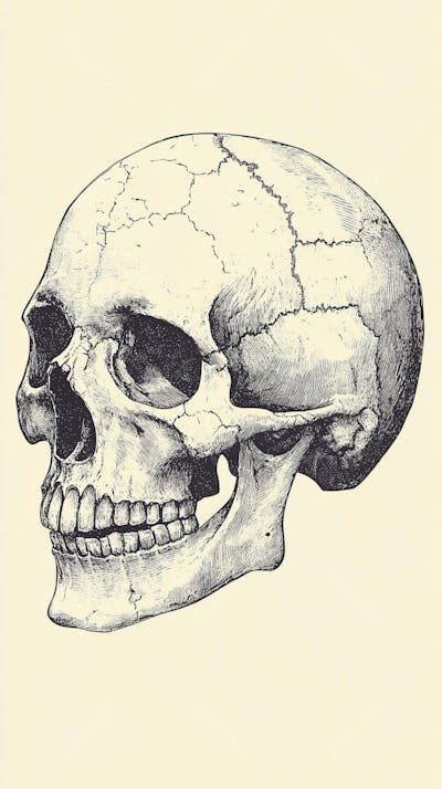 Ilustração Anatômica de Caveira Vintage