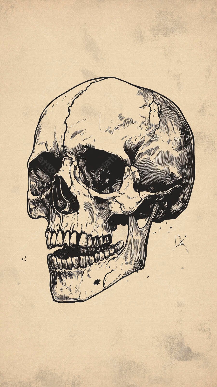 Crânio humano desenho estilo vintage