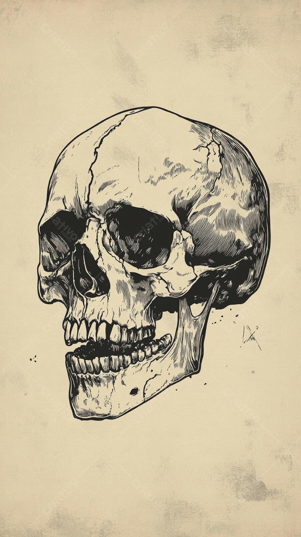 Ilustração Anatômica de Caveira Vintage