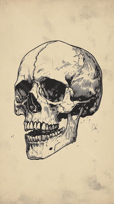 Ilustração Anatômica de Caveira Vintage