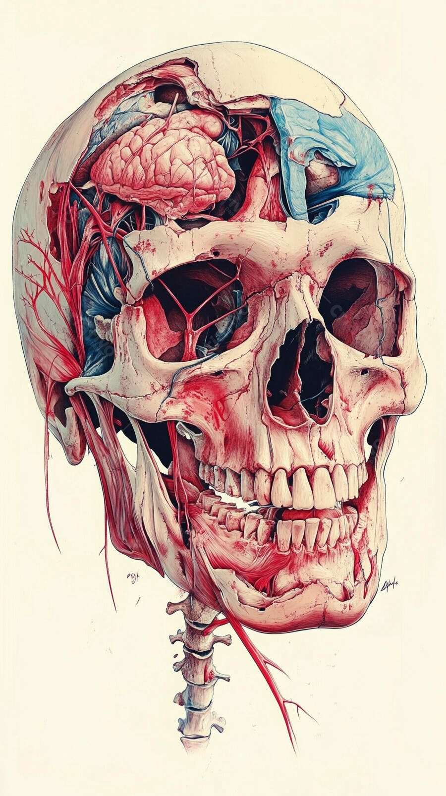 Crânio humano com detalhes anatômicos