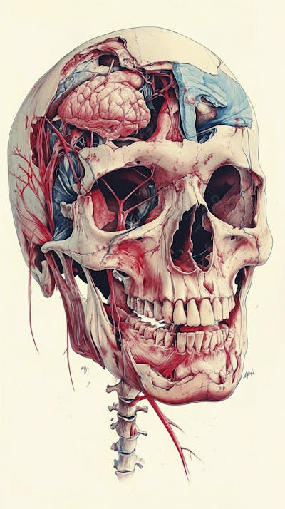 Ilustração Anatômica de Caveira Vintage