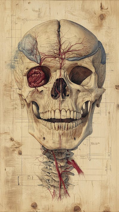 Ilustração Anatômica de Caveira Vintage
