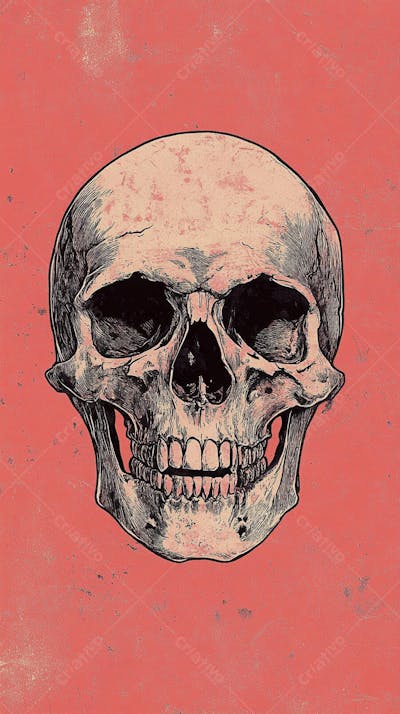 Ilustração Anatômica de Caveira Vintage