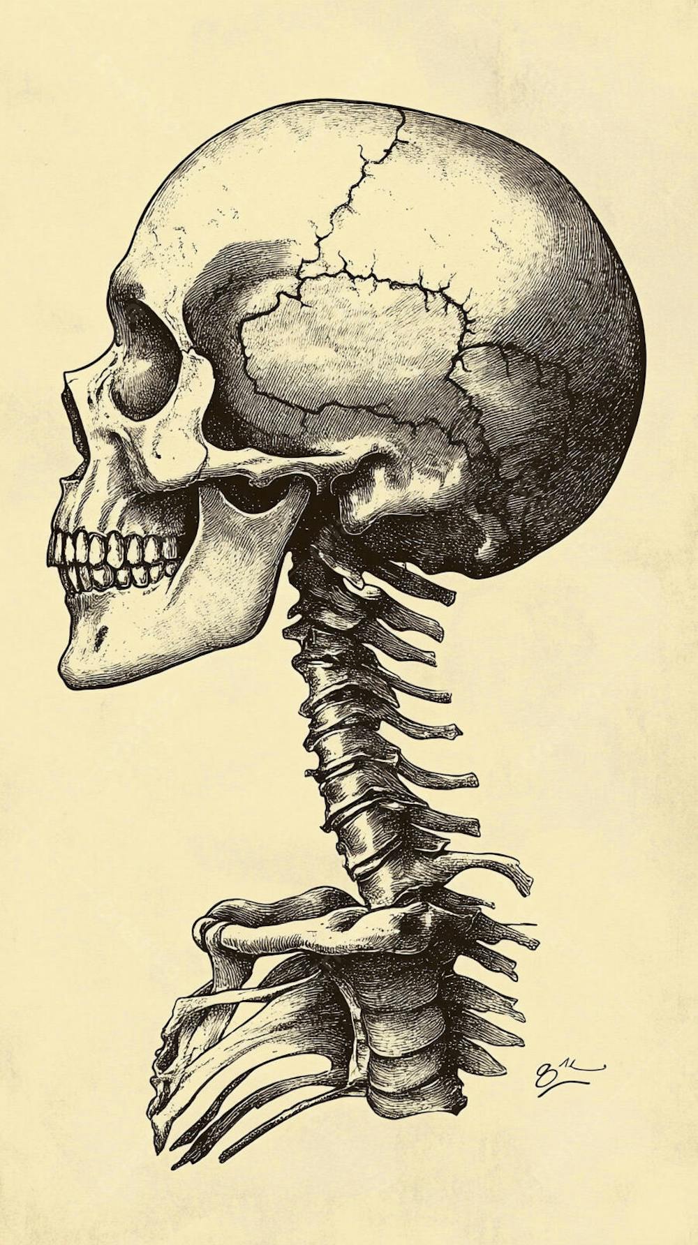 Ilustração Anatômica de Caveira Vintage