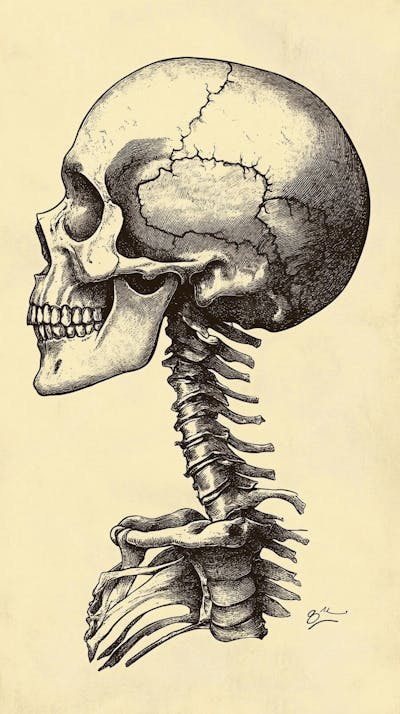 Ilustração Anatômica de Caveira Vintage