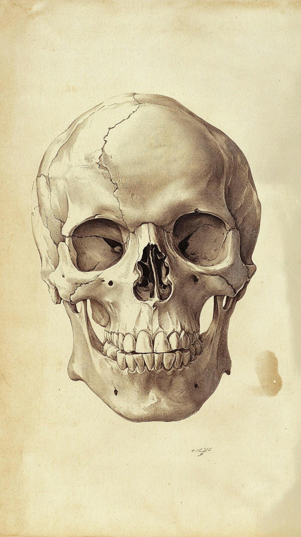 Ilustração Anatômica de Caveira Vintage