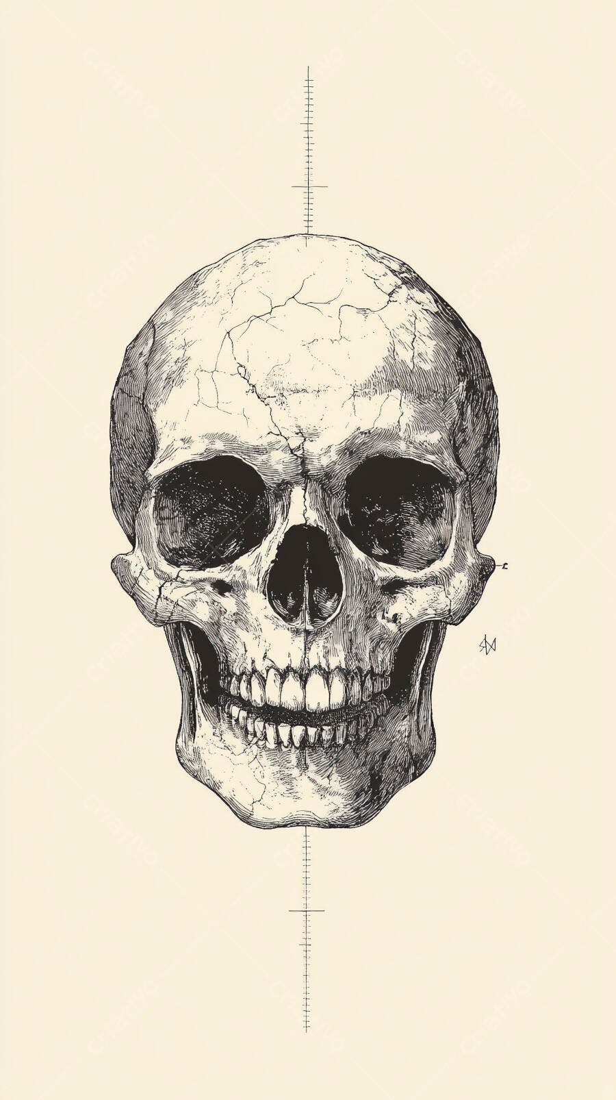 Crânio humano desenho detalhado