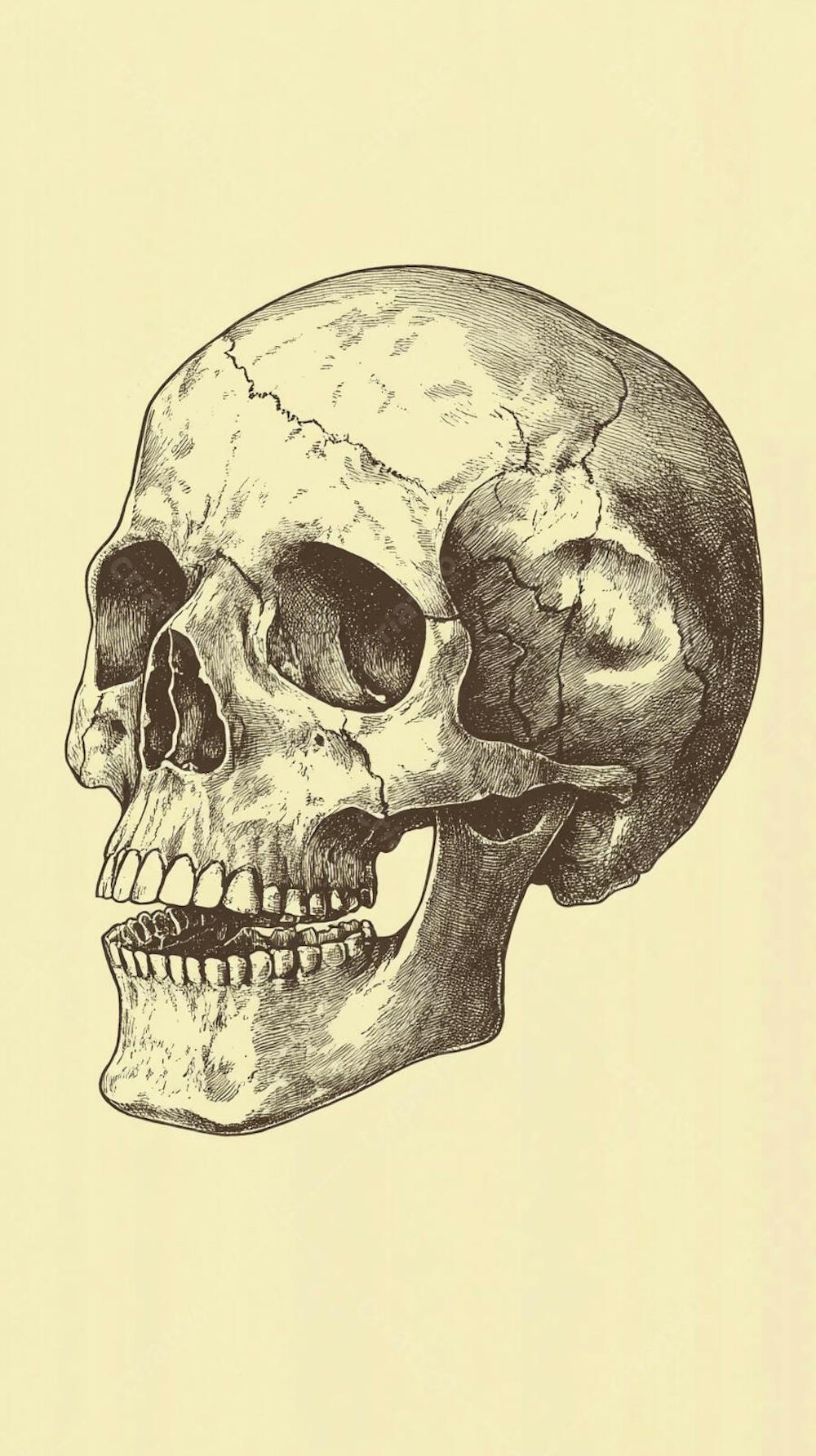 Ilustração Anatômica de Caveira Vintage