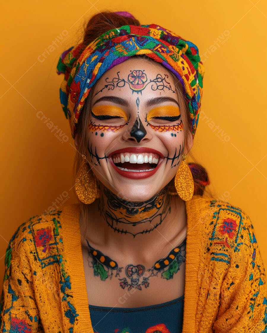 Mulher rindo com maquiagem Dia dos Mortos